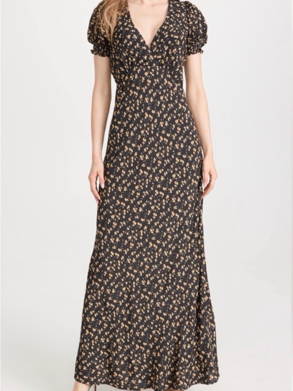 Faithfull the Brand Black Maxi Dress with Yellow Floral Print